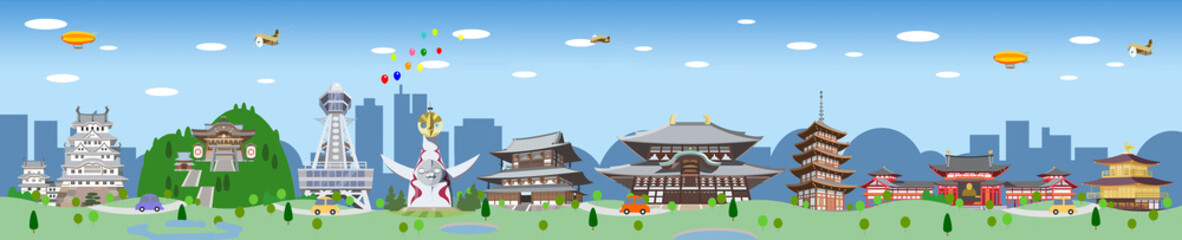 名所旧跡観光地横並びタイトル　関西編