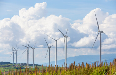 Wind turbine for clean energy plant on the mountain.
