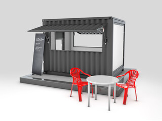 3d Rendering of Converted old shipping container into cafe, clipping path included