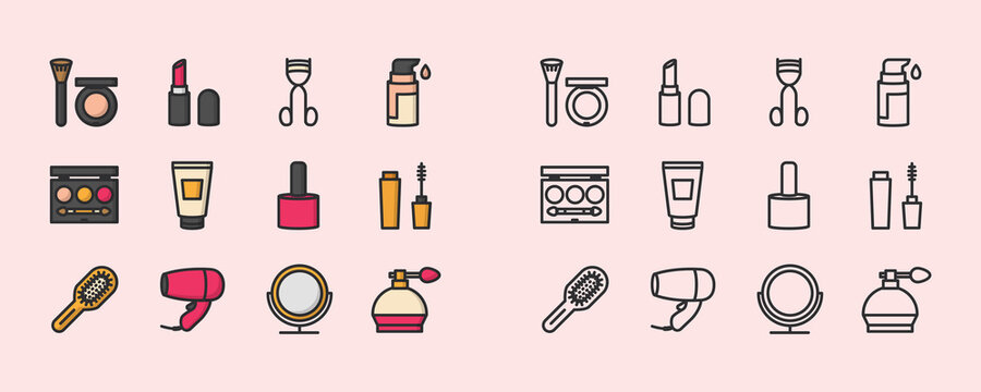 Make up Equipment icons. Cosmetic tools icons set. 