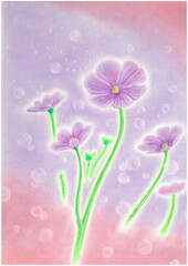 花の美しさを回りの空気ごと具体化し、香りやしずる間、水分なども表現した幻想的な絵