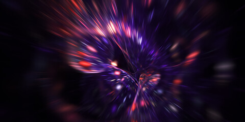 Fototapeta premium Abstract red and violet blurred rays. Holiday background with fantastic light effect. Digital fractal art. 3d rendering.