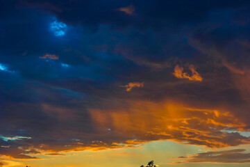 Sunset / sunrise with clouds, Panoramic view of a cloudy sky at sunset