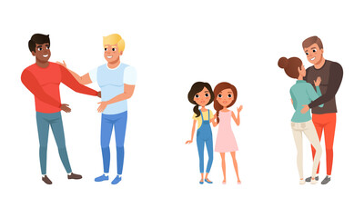 Fototapeta premium Set of Different Families with Kids, Homosexual and Traditional Family Couples Cartoon Style Vector Illustration