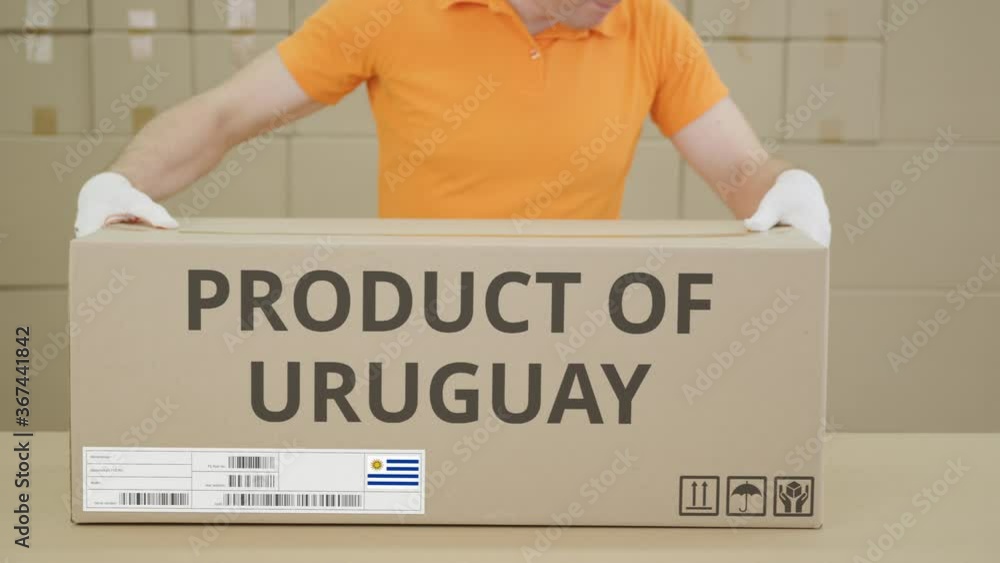 Poster big box with product of uruguay printed text on the side