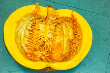 Sliced green ripe Indian pumpkin