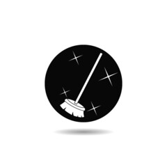 Broom icon. Tool for floor cleaning icon with shadow