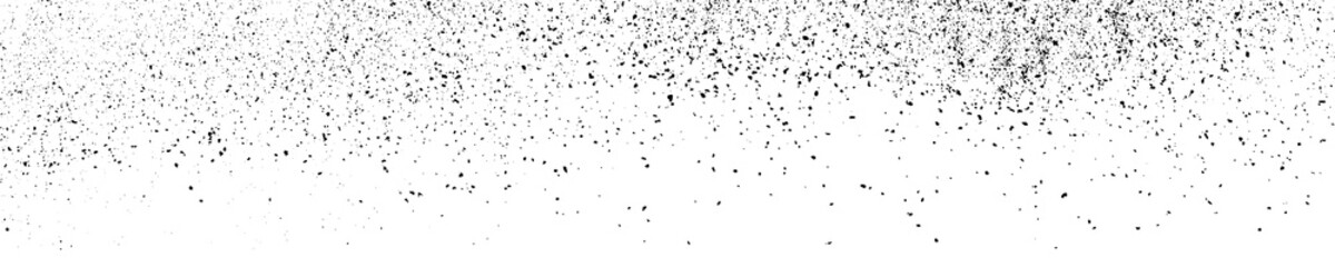 Black Grainy Texture Isolated On White Background. Dust Overlay. Dark Noise Granules. Wide Horizontal Long Banner For Site. Vector Design Elements, Illustration, EPS 10.