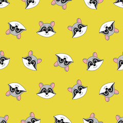 Cartoon cute raccoon. Vector illustration for children. Seamless pattern.