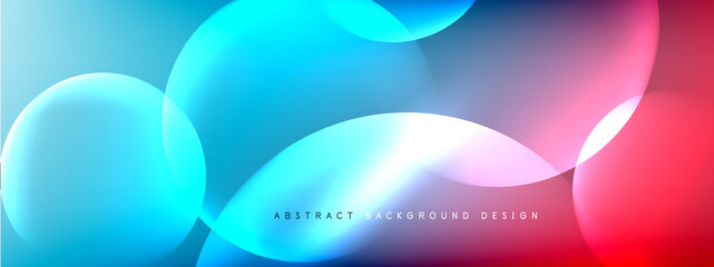 Vector abstract background liquid bubble circles on fluid gradient with shadows and light effects. Shiny design templates for text