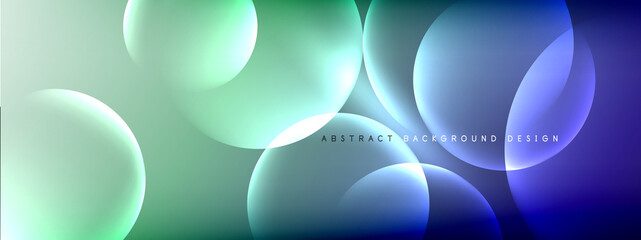 Vector abstract background liquid bubble circles on fluid gradient with shadows and light effects. Shiny design templates for text