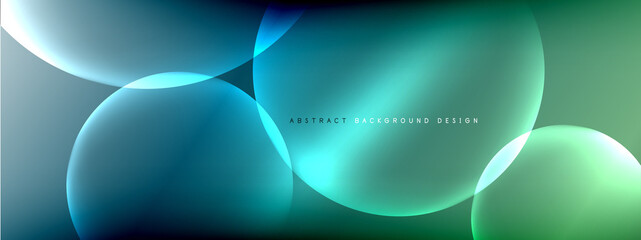 Vector abstract background liquid bubble circles on fluid gradient with shadows and light effects. Shiny design templates for text