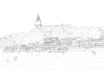 sketch of the city embankment