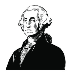 Vector Drawing Face Portrait Illustration for George Washington in black white