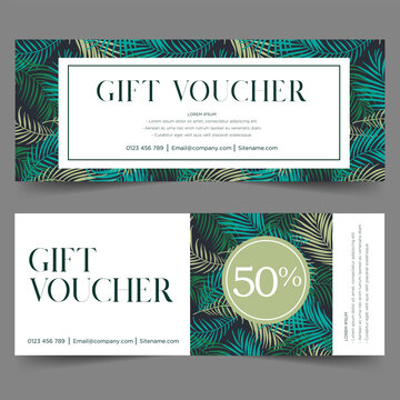 Gift Voucher Template With Leaf Background , For Spa, Hotel Resort, Vector Illustration.