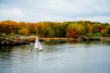 Little finnish yacht during autumn.
