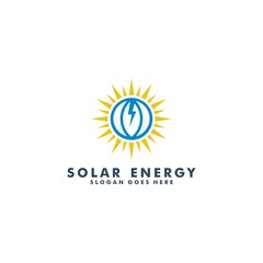 Sun solar energy logo template. Electrical icon logotype design vector illustration