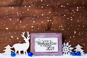 Frame With German Calligraphy Frohe Weihnachten Und Ein Glueckliches 2021 Means Merry Christmas And...