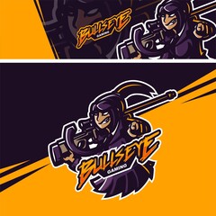 Fototapeta na wymiar woman sniper premium mascot logo template