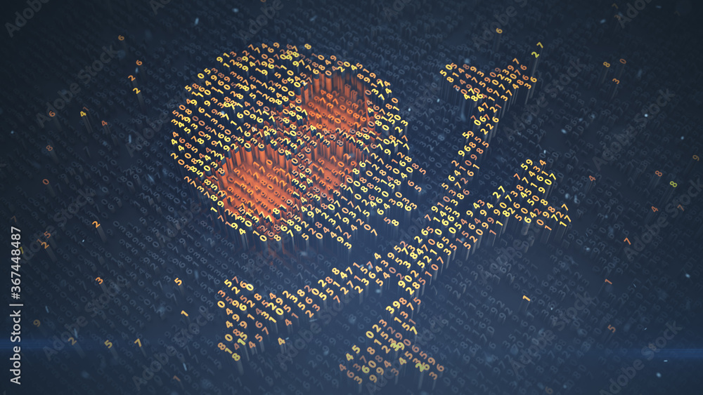 Poster skull and crossbones made from numbers 3d rendering illustration