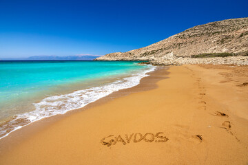 The tropical, scenic nudist beach of Potamos on Gavdos island, Greece.