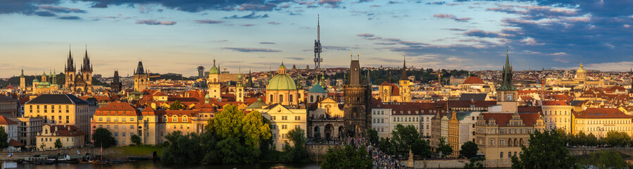 Fototapeta na wymiar Panorama of Prague, the capital of the Czech Republic in the light of the setting sun