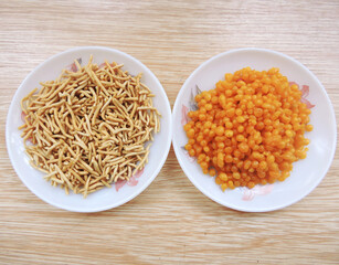 Famous Indian snacks called Bhujia and Boondi in local language. 