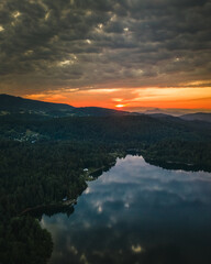 lake woerthersee aerial view in summer during sunrise