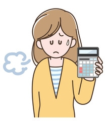 電卓を持つ若い女性のイラスト