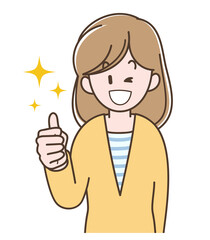 グッドサインをする若い女性のイラスト