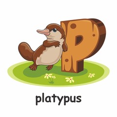 Platypus Cartoon 3D Wood Alphabet Animals Letter P