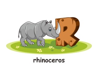 Rhino Cartoon 3D Wood Alphabet Animals Letter R