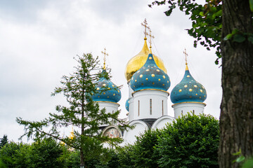 Trinity-Sergius Lavra in Sergiev Posad in summer on a cloudy day