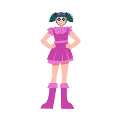 Fototapeta na wymiar Japanese anime girl in pink mini dress and boots