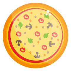 
Italian junk food topped with vegetables and sausages, a pizza shop icon design 
