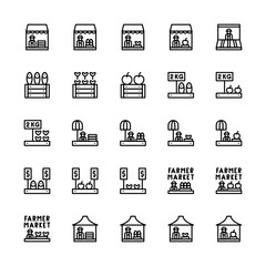 Set of farmer market store outline style icon - vector