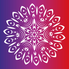 White mandala on gradient background. Round pattern, floral ornament. Beautiful symmetrical element. Antistress, relaxation