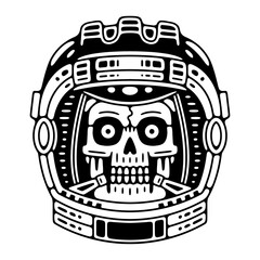 Spaceman skull. Modern space logo. Monochrome emblem.
