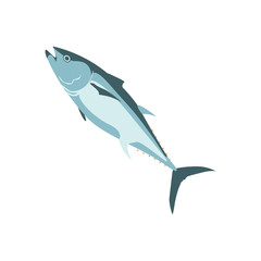 Tuna commercial fish species. Delicious fresh marine fish, seafood menu, fish market design element. Organic natural healthy nutritious food cartoon vector illustration isolated on white background
