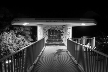 black and white bridge in the night