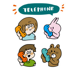 	電話をかける男女・動物 4パターン
