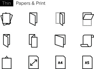 Paper and Print Line Vector icons set