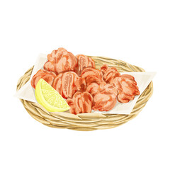 バスケットに入ったから揚げ水彩手描きイラスト
