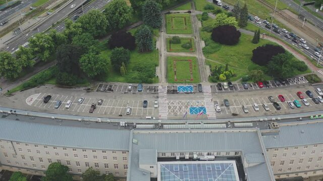 Aerial survey Wroclaw, Poland, Drone view, parking, Poland bird's eye view, drone view