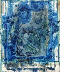 White card coated with cyanotype chemistry over multiple uses
