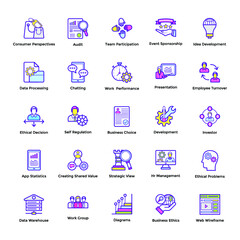 Collection Of Business Flat Colored Line Icons