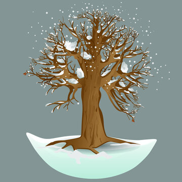 A tree in the snow. Winter tree. Vector illustration