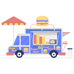 
A street food illustration, burger shack in modern flat style 
