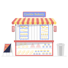 
A confectionery cookies bakery, flat illustration of pastry shop
