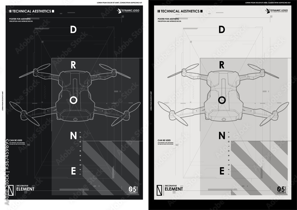 Poster abstract line and point drone. vector rendering of 3d. wire-frame style. creative template with hud 